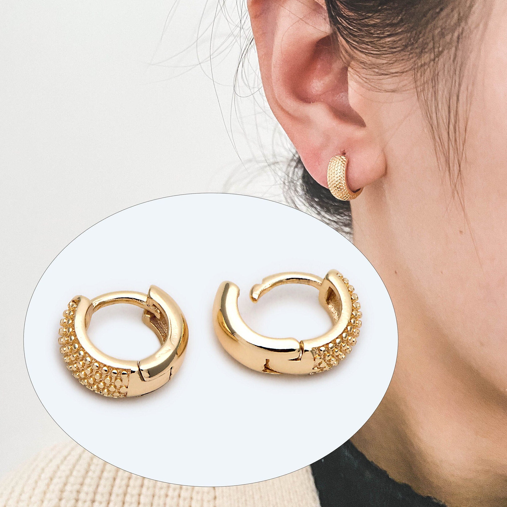 10pcs Gold Hoop Earrings, 10/12/14mm, Gold Huggie Earrings, Small Hoop Earrings, Gold Hoops, Huggies (GB-2199)